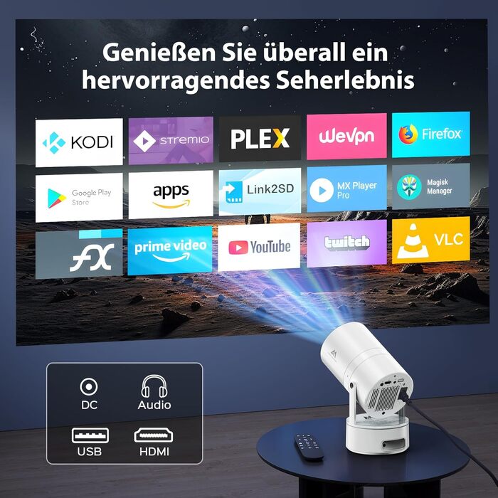 Aubor Mentech Mini Beamer 4K: Портативний проєктор для дому з Wi-Fi 6, BT 5.2 та Android OS, Auto Keystone, 180° та підтримкою HDMI.