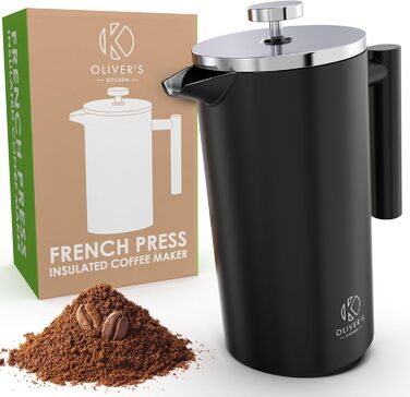 Френч-прес Oliver's Kitchen® 1 літр з термоізоляцією - для автентичного смаку кави. Машина для приготування кави, термоізольована, практична