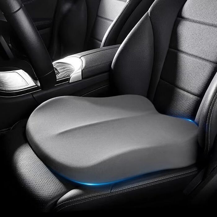 Подушка для сидіння в авто з Memory Foam, ортопедична для водія, чорна (сіра). Підвищення сидіння, для офісного крісла, інвалідного візка.