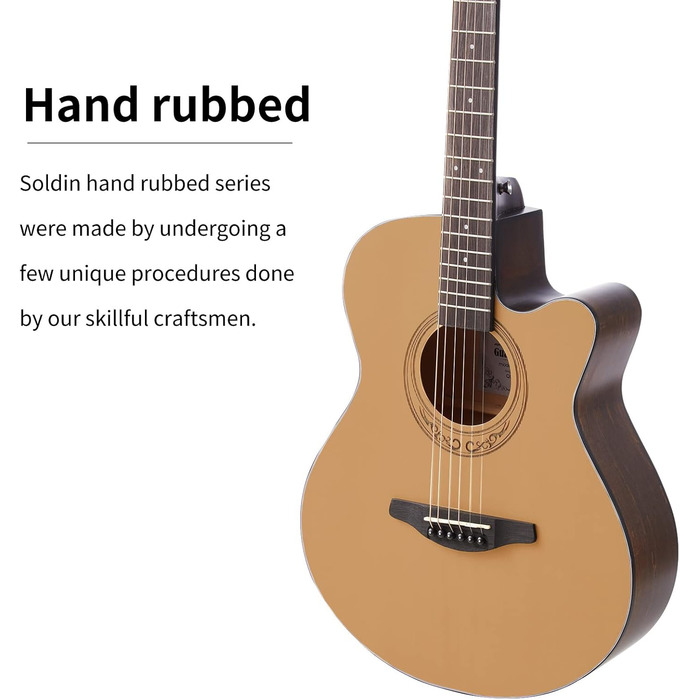 Акустична гітара Soldin 40 дюймів з масивною кришкою з ялини, комплект з аксесуарами (Gigbag, підставка, тюнер, ремінь, каподастр, струни, серветка, медіатори)