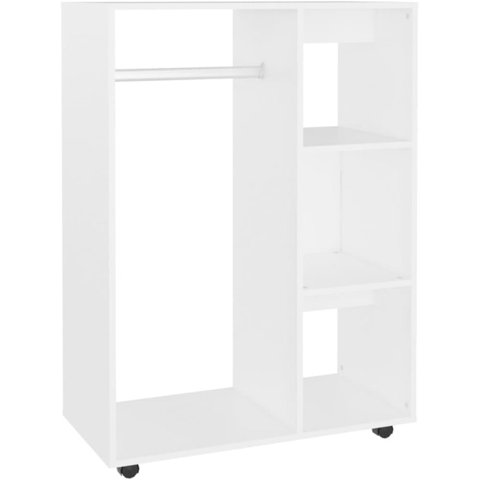 vidaXL Wardrobe with Open Shelf, 3 Side Shelves, Wheels, Coat Rack, Wardrobe, Bedroom, Cabinet, White, 80x40x110cm, Wood Composite
