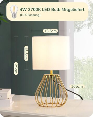 EDISHINE Настільна лампа, сучасний дизайн, індустріальний стиль, Е14 цоколь, вінтажна, для спальні/вітальні, бежево-чорна (льон + золото)