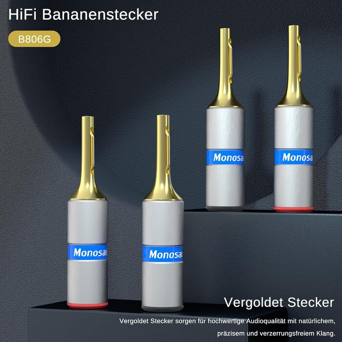 Комплект бананових роз'ємів Monosaudio B806 (8 шт.), позолочені затискачі для акустичних кабелів, домашнього кінотеатру та AV-ресиверів