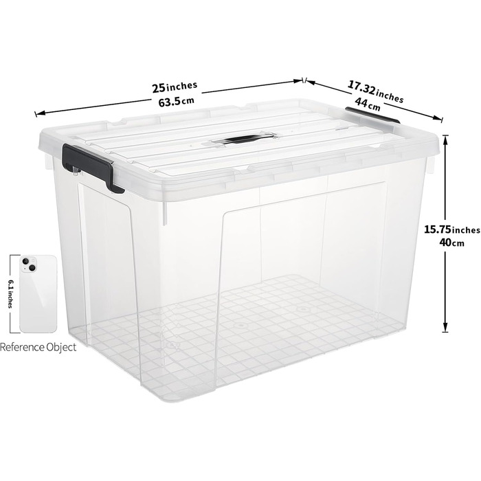 Cetomo 90L*3 Storage Boxes, Portable Plastic Boxes with Lids, Organizer Containers with Handles and Clips, Stackable, Nestable, for Home and Office, Transparent, 90L - 3 Pack