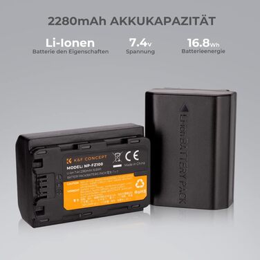 Запасний акумулятор K&F Concept NP-FZ100 (2 шт.) 2280mAh з USB зарядним пристроєм для камер Sony Alpha 9, A9R, A9S, A7RIII, A7 III, A7RIV, ZV-E10ii