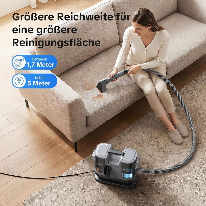Lubluelu Пылесос для чищення мягкой мебели и ковров, 600 Вт - 18 кПа, портативный, с самоочисткой и длинным шлангом для ковров, диванов и салона автомобиля, серый
