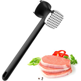 Топчик для відбивання м'яса Deepton з цинкової сплави, 24 см, двосторонній, з неслизькою ручкою, срібного кольору. Ідеально для відбивання шніцелів, яловичини, курки.