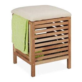 Relaxdays Laundry Basket with Seat, Walnut Wood