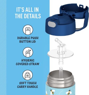 Термос Thermos Funtainer 340 мл, фіолетовий, 12 oz, блакитно-зелений, з декором бджілок
