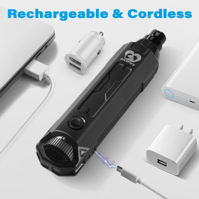 Електричний точило для собачих кігтів Casfuy 6-ступінчате - Безшумний, акумуляторний тример для собак великих, середніх та малих порід (сірий)