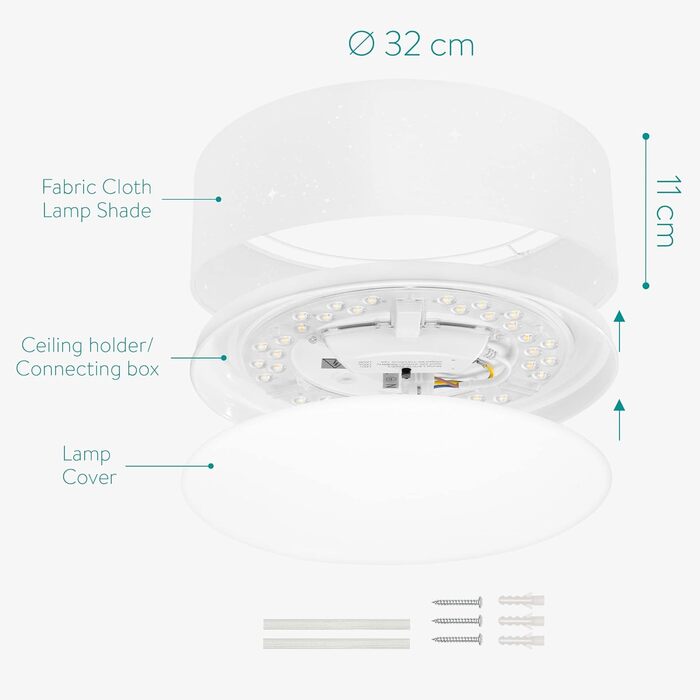 Navaris LED Ceiling Light - Dimmable Color Temperature Change Remote Control - 22W Starry Sky - Living Room Lamp Bedroom Ceiling Lamp Children's Room Lamp Ceiling (32cm, White)
