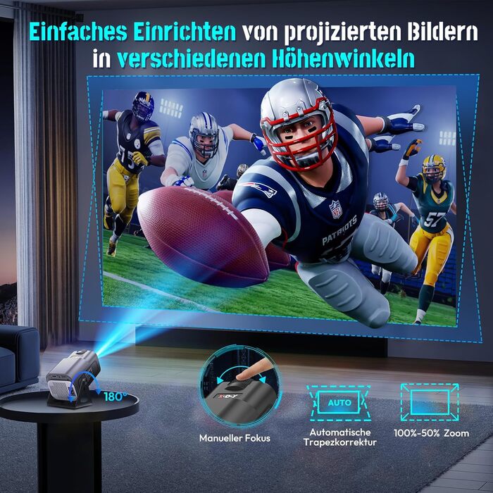 Проектор Xgody Gimbal 3: 12000 Люмен, Android 11.0, 4K, WiFi 6, Bluetooth, Автоматична корекція трапецеїдальних спотворень, для домашнього кінотеатру (білий/чорний)