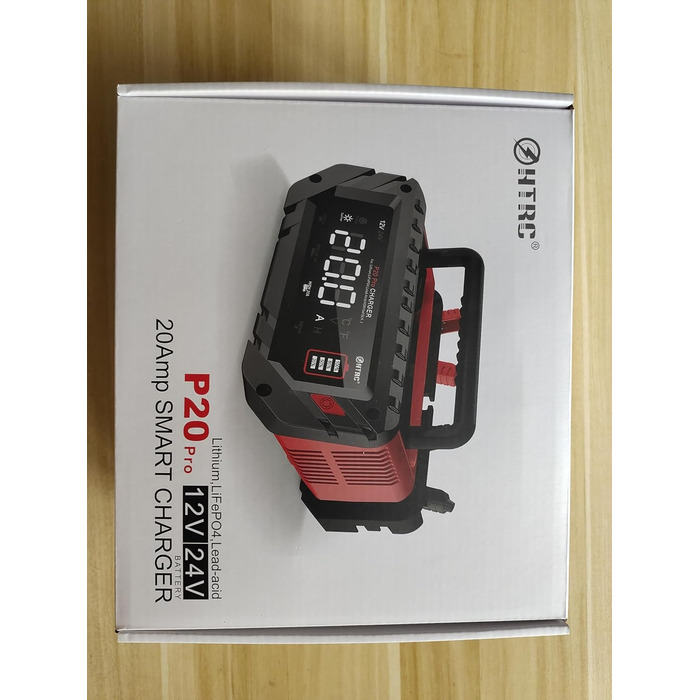 Автоматичний зарядний пристрій HTRC 12V/24V 20A для автомобільних акумуляторів, LiFePO4, літієвих та свинцево-кислотних батарей (AGM, GEL, MF, EFB, SLA, VRLA, Wet), для авто, мотоцикла, човна, газонокосарки, P20PRO