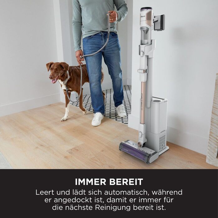 Пылесос Shark Clean & Empty: аккумуляторный, самоочищающийся, для шерсти животных, ковров и твердых полов, с LED-подсветкой, тихий, белый/синий, BU3521EU Detect Clean & Empty