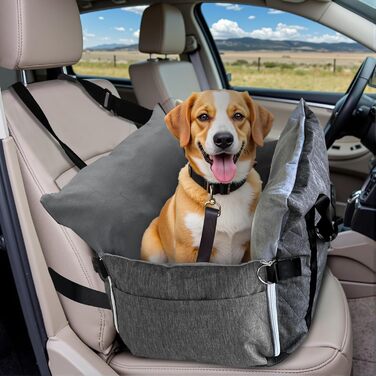 Автокрісло для собак - автокрісло-бустер для маленьких та середніх собак до 18 кг, з ременем безпеки та кишенями для зберігання, антиковзаюча підставка (смужка в морському стилі), сіре, 77x52 см