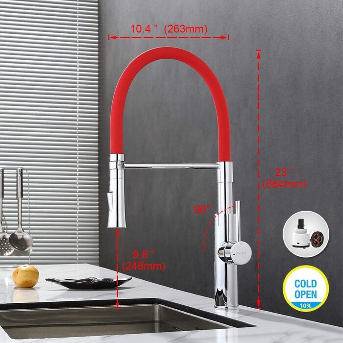 Кухонний змішувач Ibergrif з душем, гнучкий вилив, червоний