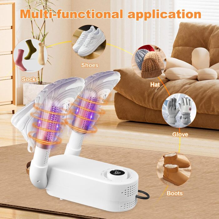 Електричний сушильник для взуття та рукавичок з таймером, 4 тримачі, складаний дизайн