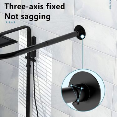 Штанга для душу, штанга для завіси для душу L-подібної форми, розширювана штанга з нержавіючої сталі 304 для ванної кімнати, без свердління (90-130см x 90-130см, Чорний)