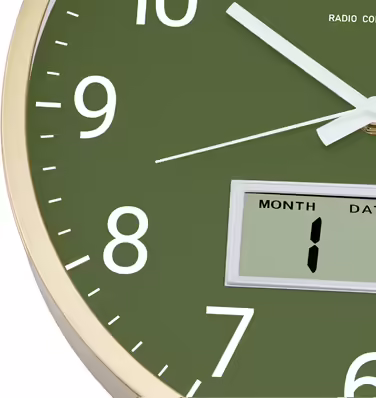 Настінний годинник Foxtop з радіокеруванням, аналоговий, 30 см, з цифровим LCD-дисплеєм температури та дати, для кухні та вітальні, сріблястий, 12 дюймів