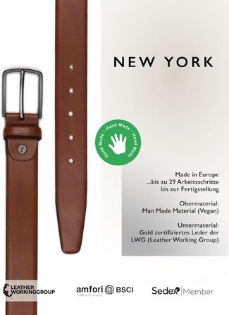 Шкіряний чоловічий ремінь FENIX NEW YORK Desert Cognac (80 см), ширина 35 мм, регульований ремінь для костюма та джинсів, гіпоалергенна пряжка