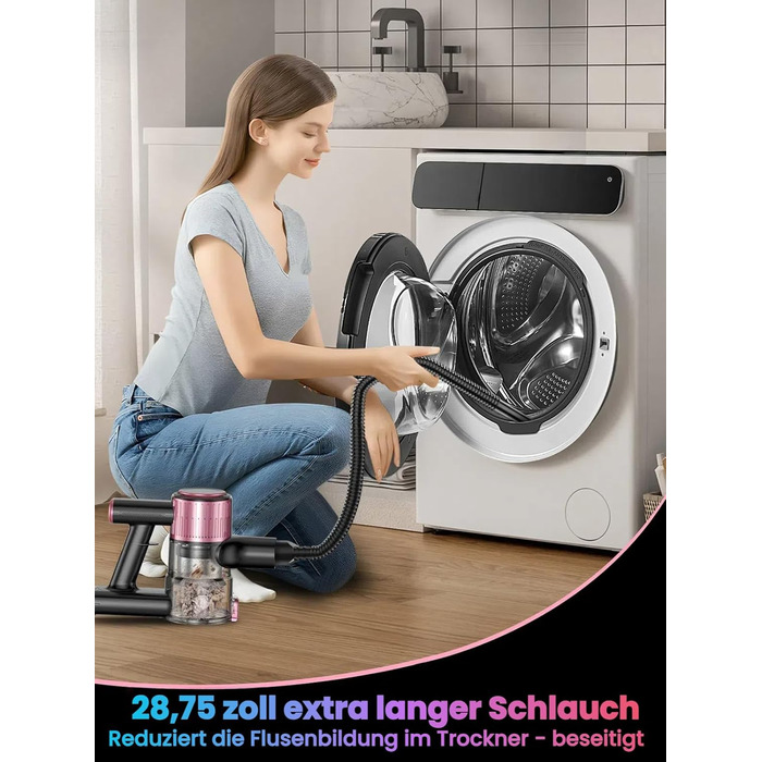 Бездротовий акумуляторний пилосос SUXIANGVAC 45000Pa/500W з LED дисплеєм та антинамотувальною насадкою, 73см подовжуваний шланг для твердих поверхонь, килимів та шерсті тварин, Рожевий