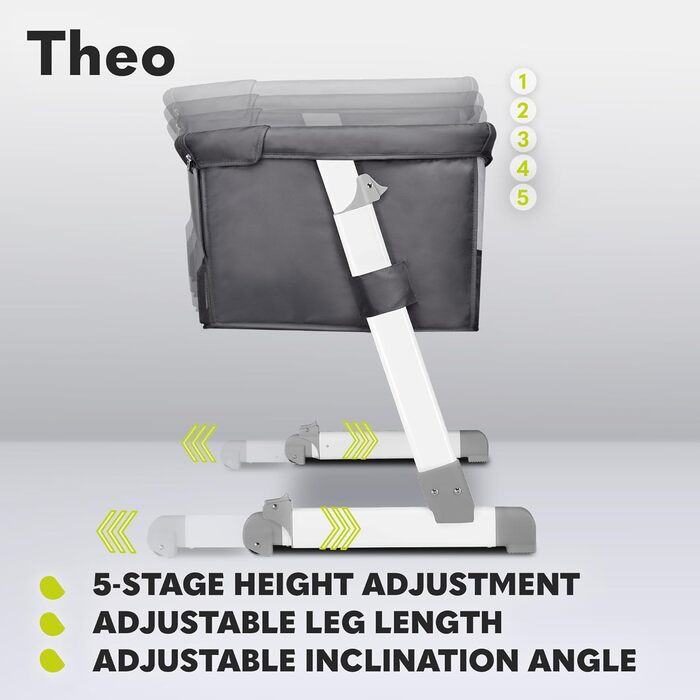 Lionelo Theo 2in1 Baby Cot, Travel Cot for Baby, Crib for Baby from Birth up to 9 kg, Height Adjustment, Recline Adjustment, Foldable Side Rail, Mattress, Mosquito Net (Dark Grey) Dark Grey 1 Piece (1-Pack)