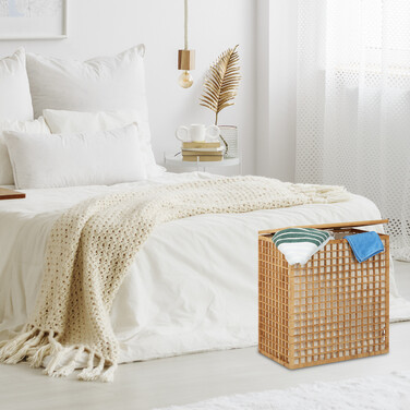 Relaxdays Bamboo Laundry Hamper with 2 Compartments