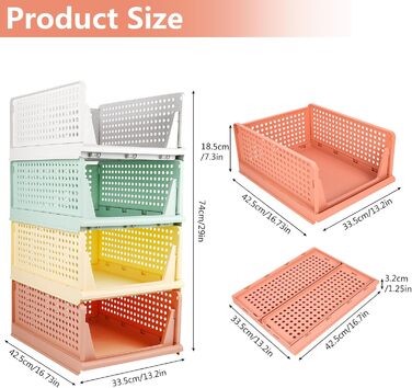 Diealles Stackable Drawer Boxes, 4 Pack Closet Organizer Pull Out, Plastic Drawer Insert Closet, Foldable Closet Drawers for Clothes Closet Pantry(White) (8 Pack Color)
