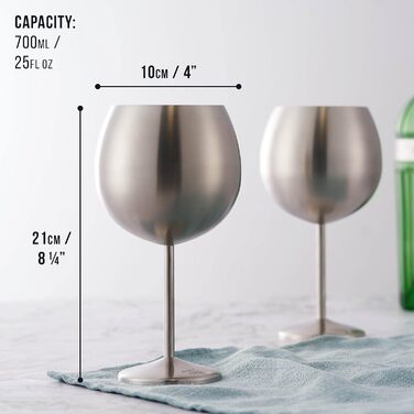 Набір з 4 великих склянок для джину Ballon з нержавіючої сталі Oak & Steel, 700 мл, сріблясто-матова поверхня, міцні, для коктейлів, подарунковий набір