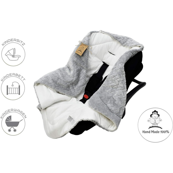 Дитяча ковдра-конверт Bo DANKA для автокрісла, коляски та Maxi Cosi, 80x80 см, з капюшоном і липучкою, універсальна, сіра, для новонароджених, зима-літо