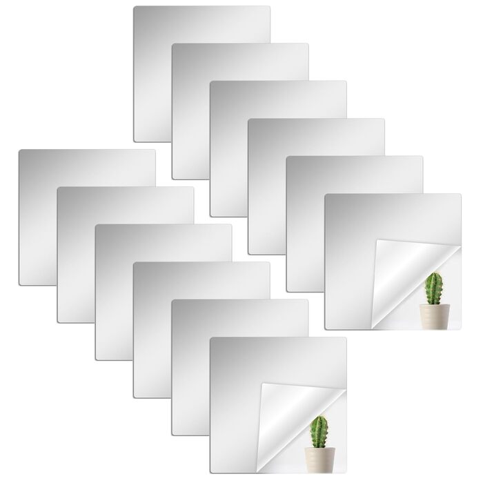 12 шт. акрилових дзеркал самоклеючих 20x20 см для ванної, вітальні, шафи | Дзеркальна плитка, настінні дзеркала