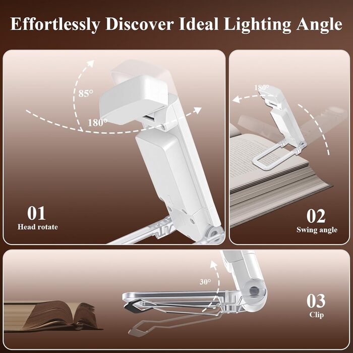 LED-лампа Alyvisun для читання: 3 кольори, 5 рівнів яскравості, таймер, USB-зарядка, 80 годин роботи, для ліжка