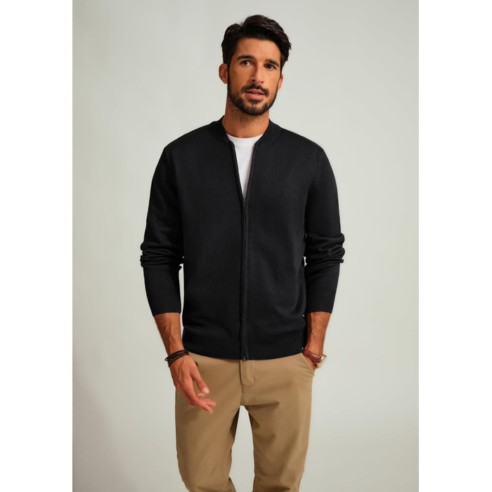 Кардиган чоловічий PJ PAUL JONES з коміром-стійкою та блискавкою, класичний в'язаний, зимовий, чорний XXL