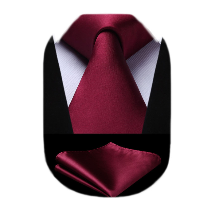 HISDERN Комплект краватки та нагрудного хустинки однотонний для весілля та свят, різні кольори, бургундський, універсальний розмір