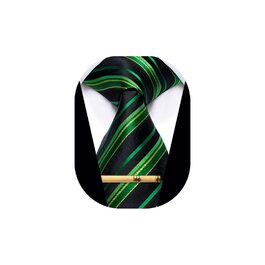 Чоловічі краватки YourTies: смугасті та клітинчасті, з шовкової тканини, набір з краватковою блискавкою (зелено-чорна смужка)