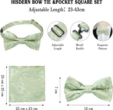 HISDERN Комплект краватки з візерунком пава, нагрудного хустинки та краваткових затискачів для чоловіків. Ідеально підходить для весілля, свят, Різдва, Хелловіну. Колір: салатовий.