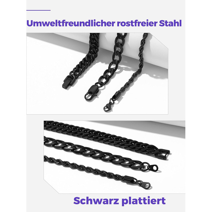 Набір чоловічих браслетів Richsteel з нержавіючої сталі (3 шт.), чорний/сталь/золото, 9/8/4 мм, довжина 19/21/23 см, для подарунка