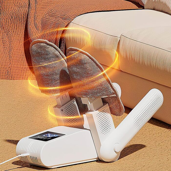 Електричний сушильник для взуття з 4 тримачами, таймером та регульованою довжиною. Підходить для взуття, рукавичок, шапок, шкарпеток та футбольних бутс