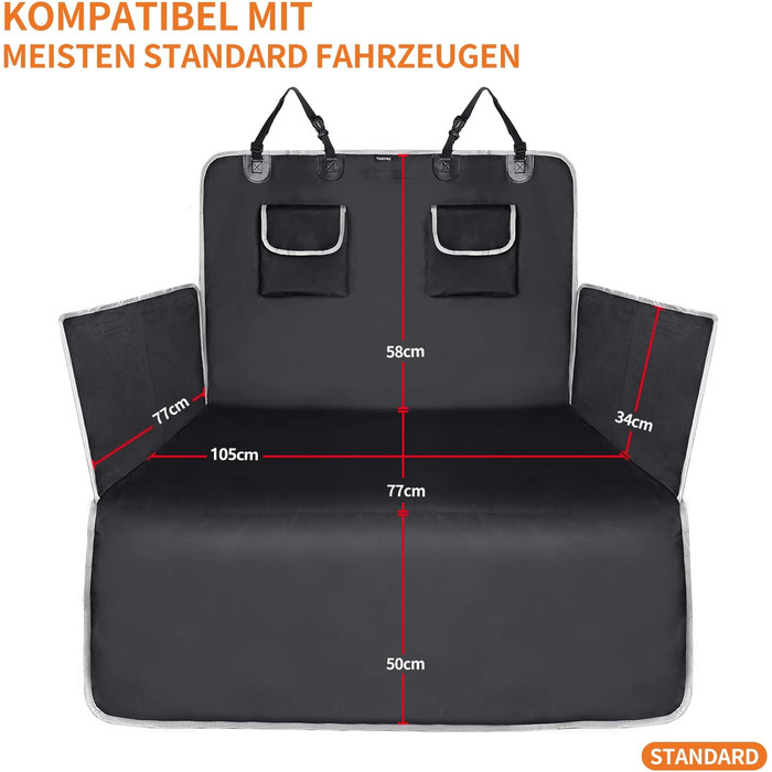 Захист для багажника автомобіля Toozey для собак – ультралегка, водонепроникна, міцна, з боковим захистом та великими кишенями, чорний, сіра кромка