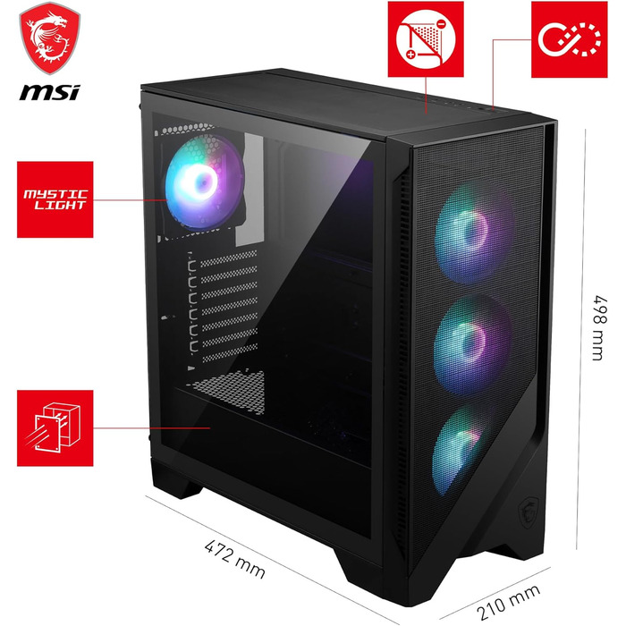 Корпус ПК MSI MAG Forge 320R Airflow Mid-Tower: ATX, підтримка RTX 40, ARGB-вентилятор, магнітні фільтри, загартоване скло, USB 3.2 Gen 1