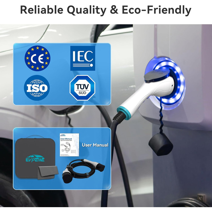Кабель для зарядки електромобіля 22kW 32A Typ 2, 5м, IP55, для електромобілів та гібридів, з сумкою для зберігання