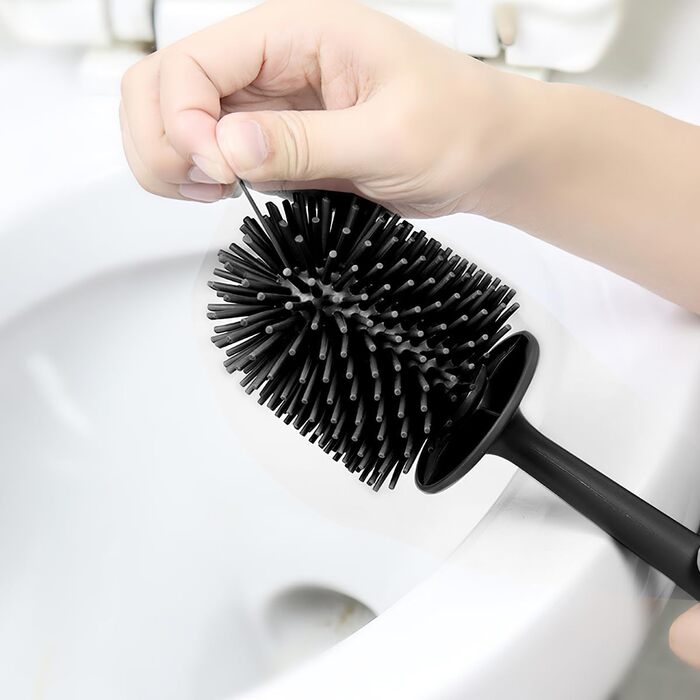 Набір для туалету: щітка з тримачем, силіконова щітка для унітазу, довга ручка, швидке висихання, настінний/підлоговий монтаж (білий та чорний)