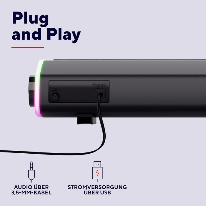 Комп'ютерна акустика Trust Orada USB 2.0, 12W (6W RMS), чорна, з AUX, для ПК, ноутбука, Mac (Саундбар)