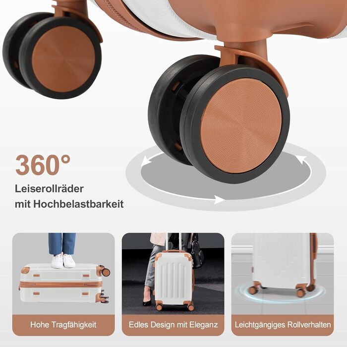 Набір валіз LALAHO 4 шт. з косметичками, з ABS пластику, рожеве золото (бежево-коричневий, смужки)