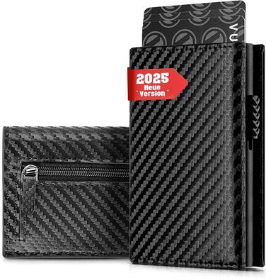 Чоловіче шкіряне портмоне IceReco з RFID захистом: картхолдер, гаманець, міні-портмоне з відділенням для монет (чорний, карбон)