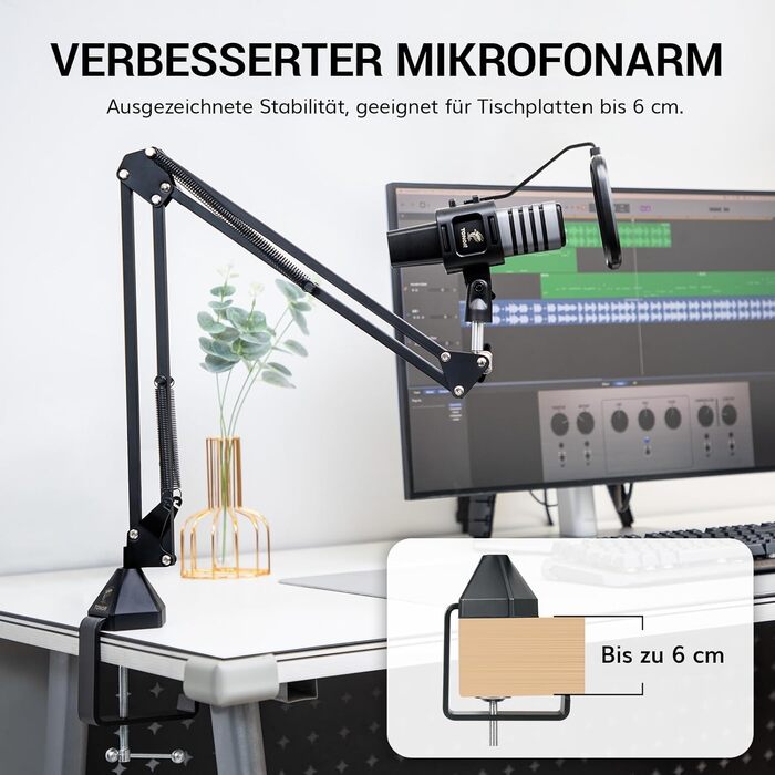 USB мікрофон TONOR TC30 з підставкою, поп-фільтром та мікрофонною павутиною для стримінгу, подкастингу та запису голосу. Сумісний з ПК та ноутбуком