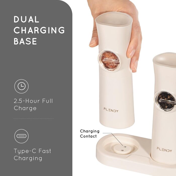 Gravity Electric Salt and Pepper Grinder Set, 2-Piece Set Rechargeable Electric Salt and Pepper Shakers with USB-C Charging Station, Electric Spice Mill for Dry Spices
