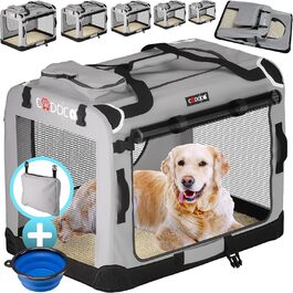 CADOCA® Collapsible Dog Carrier - Portable & Breathable Pet Travel Box - Large 60x42x44cm Grey
