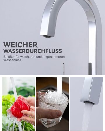 Кран кухонний поворотний 360° з нержавіючої сталі, високий тиск, для кухні, автодому, ванної кімнати (B Chrome)