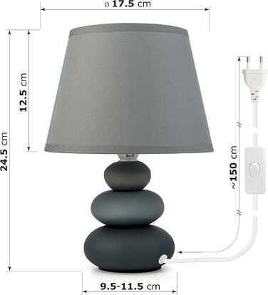 Нічна лампа 'Ліна' - керамічна настільна лампа з тканинним абажуром, сумісна з LED, E14, 230V (Сірий/Матовий)